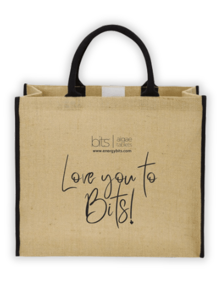 LOVE YOU TO BITS - Jute Tote (Brown/Black) - ENERGYbits