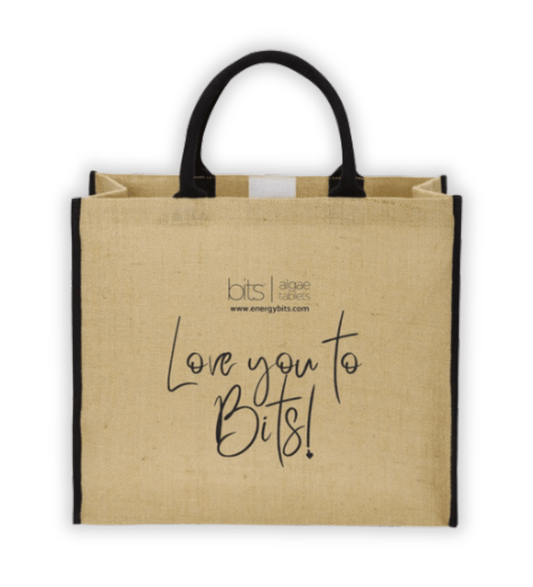 LOVE YOU TO BITS - Jute Tote (Brown/Black) - ENERGYbits