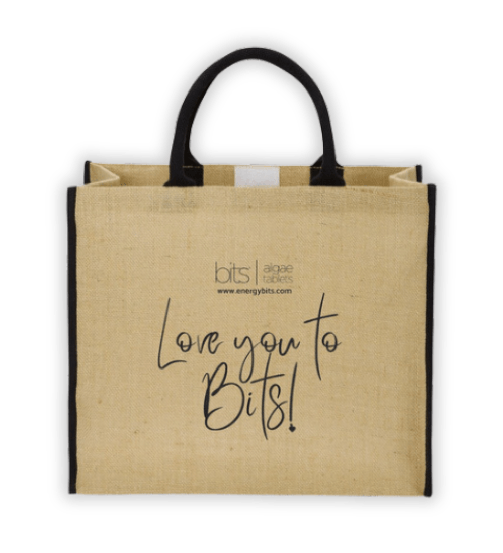 Jute Tote Bag | LOVE YOU TO BITS | ENERGYbits® Jute Tote Bag | LOVE YOU TO BITS | ENERGYbits®