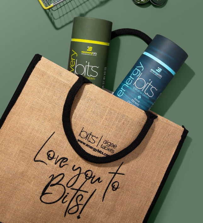 LOVE YOU TO BITS - Jute Tote (Brown/Black) - ENERGYbits